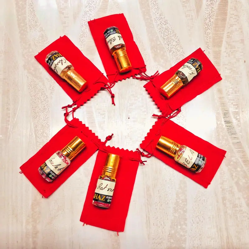 Indian Attar Set - Bela, Gulab, Kala Bhoot, Fridous, Ratrani & Chandan
